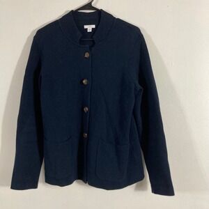 J. Jill Cardigan Sweater Womens Medium Navy Blue Good Button Front Mock Neck